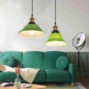 Vintage Green Glass Shade Hanging Lamp Pendant Light for Warehouse Bar Garage - Picture 1 of 14