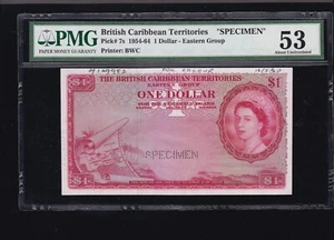 British Caribbean Territories Specimen Pick#7 1954-64 $1 PMG 53 (000) - Picture 1 of 2