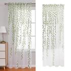 Embroidered Sheer Curtain Green Window Treatment Willow Leaves Print Machine