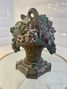 Antique 1926 Albany Foundry Flower Basket Cast Iron Door Stop #4 French Basket - Picture 1 of 4