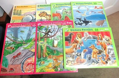 Lote 7 De Colección Parche Bandeja Cartón Cuadro Rompecabezas Dinosaurios Insectos Animales Perros Foto 1 de 4