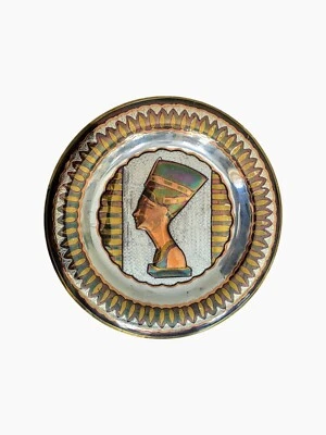 Plato Nefertiti decorativo antiguo egipcio de plata cobre y latón de Egipto Foto 1 de 4