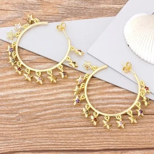 Indian Star Drop Bali Earrings CZ Multi Colour Women Wedding Bridal Jewelry - Picture 1 of 4