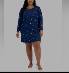 Charter Club Plus Size Butter Soft Printed Sleepshirt 1X Blue Reindeer - Picture 1 of 2