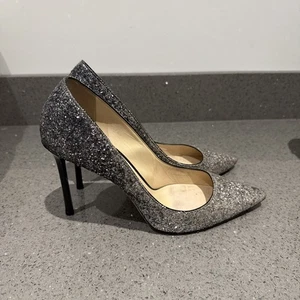Jimmy Choo Romy 100 silver glitter Heels Size Uk 7 - Picture 1 of 9
