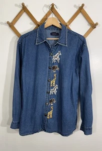 Vintage Jeanshemd Stickerei Afrikanische Safari Tiere Medium - Bild 1 von 7
