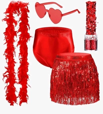 Toulite Conjunto de 5 Mujeres Lentejuelas Flecos Falda Baile del Vientre Cadera Bufanda Mediana M Foto 1 de 4