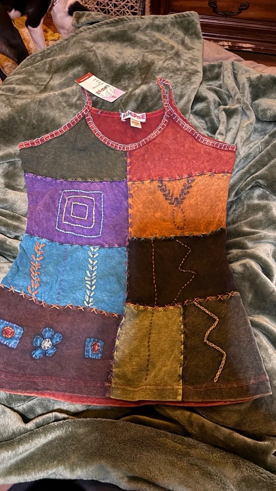 Camiseta sin mangas vintage boho retazos cami Y2K hippie festival de hadas años 00 90 talla XXL Foto 1 de 2