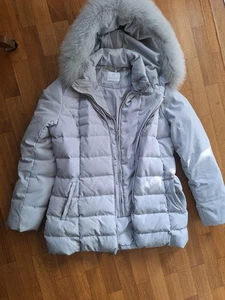 Wattierte Jacke Mantel Madeleine Kapuze silbergrau 36 sehr gut - Bild 1 von 8