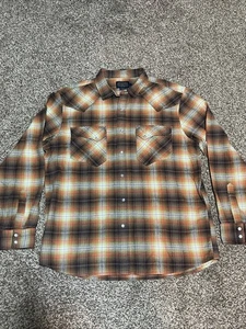 Pendleton Wyatt Hemd Größe Large orange braun kariert Baumwolle Perlen Druckknopf Western - Bild 1 von 9