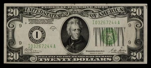 FR 2052-I lgs $20 1928 B Federal Reserve Note US - New High Transitional CA1493 - Picture 1 of 2