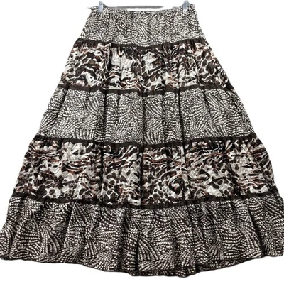 Chico's Skirt Midi Maxi Silk Blend Tiered Mixed Print Burnout Size 1 Medium B176 - Image 1 of 4