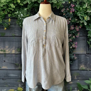 Chaps Ralph Lauren Indigo Railroad Ticking Stripe Linen Popover Shirt Size XL - Bild 1 von 14