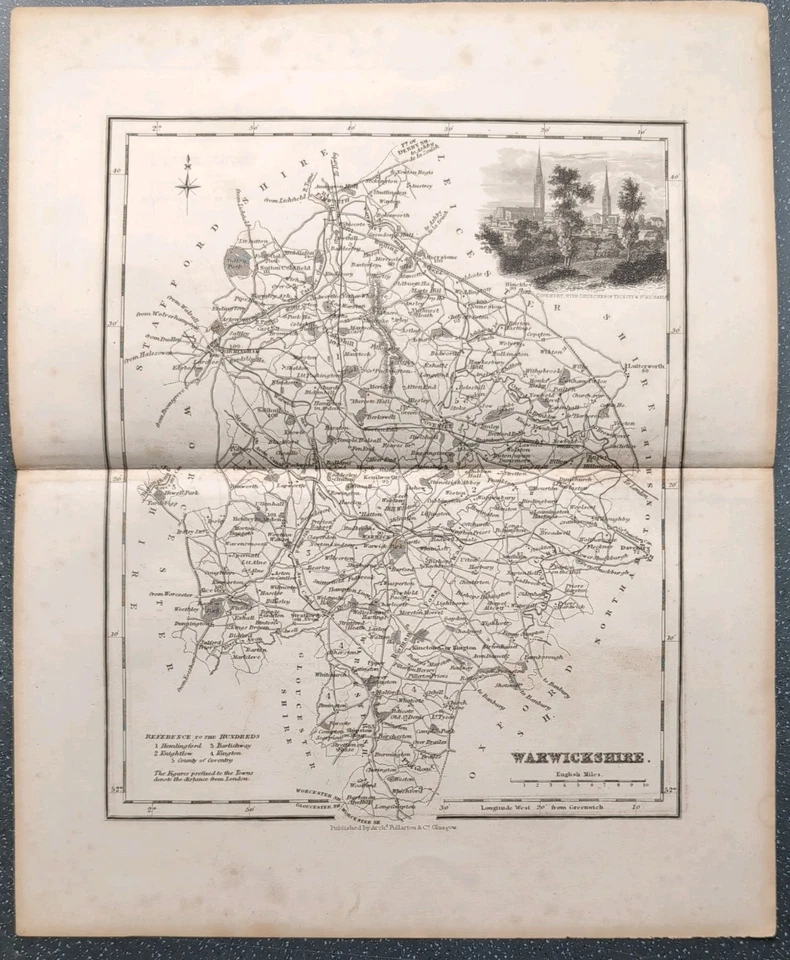 Original 1843 Fullarton County Atlas Map Of Warwickshire  - Image 1 of 1