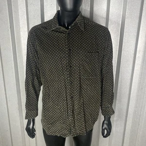 CLAIBORNE Mens Size L Black & Brown Print Button Down Shirt Collar Long Sleeve - Picture 1 of 3