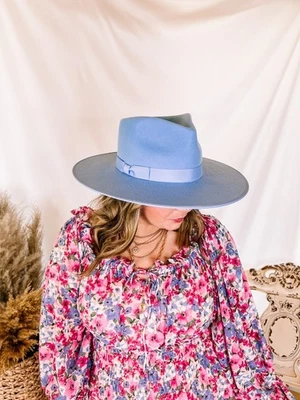 Lack of Color Wide Brim Hat NWT Womens L Rancher Fedora Capri Blue Wool Felt - Image 1 of 4