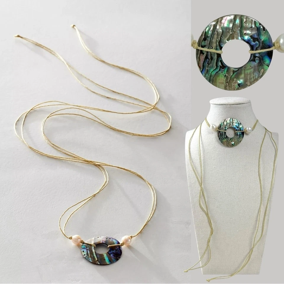 Free People Bohemian Abalone Shell Pearl Rope Necklace Belly Chain Neutral NEW - Image 1 of 4