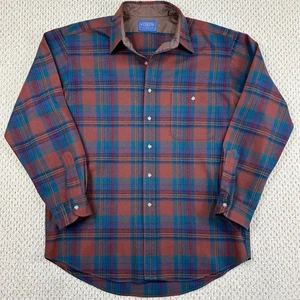 Pendleton Lodge Shirt Mens L Rust Red Plaid Wool Lined Collar Vintage 50s/60s - Picture 1 of 16