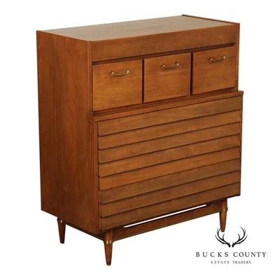 Mid-Century Modern Walnut Louvered Tall Chest - Image 1 of 4