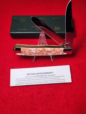 Moore Maker USA 4202 Custom Trapper Knife PINK LARIMAR STONE HANDLES NIB - Image 1 of 4