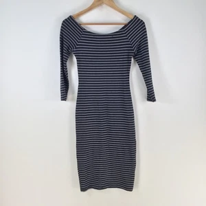 Zara dress womens size S bodycon black striped 3/4 sleeve stretch cotton 115685 - Picture 1 of 9