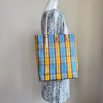 Bolso de Mano Tory Burch 146431 Emerson Malla NS Market Miami Vacaciones Playa Bolso a Cuadros Foto 1 de 4