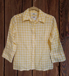 Talbots Shirt Small Petite Yellow Irish Linen Button Up Checked Summer Petite S - Bild 1 von 5