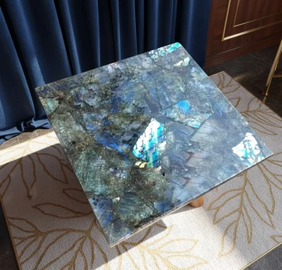 Luxury Labradorite Gemstone Table – Handmade Iridescent Crystal  Blue table - Image 1 of 4