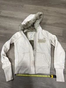 ABERCROMBIE & FITCH Full Zip Fur Lined White Sweatshirt Hoodie Girl's Sz Medium - Picture 1 of 5