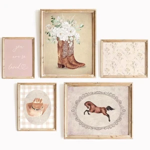 Cowgirl Kinderzimmer Wandbild Kokette Western Mädchen Poster Vintage Pferd Blumen Ca... - Bild 1 von 7