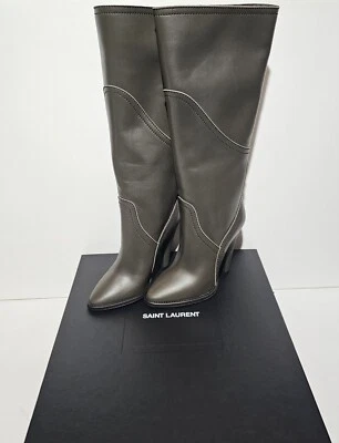 Authentic YSL Saint Laurent Kensington 110 Tall Boot in Antracite, Leather. New - Image 1 of 4
