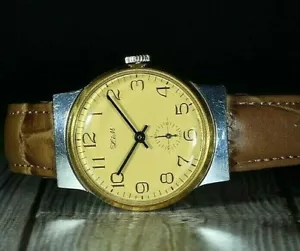 Rare Pobeda ZIM watch Vintage soviet mechanical wrist mens Gold Plate bezel USSR - Picture 1 of 12