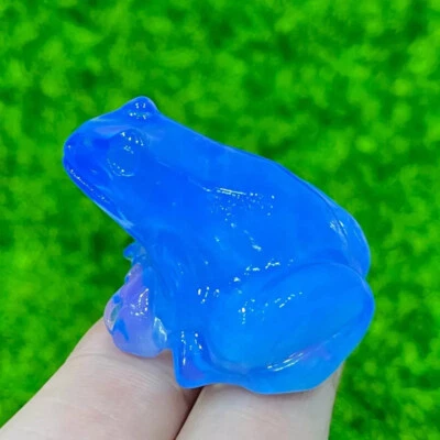 Natural Blue Opal Quartz Crystal Carved Lucky Frog Figurine Healing Reiki Decor - Image 1 of 4