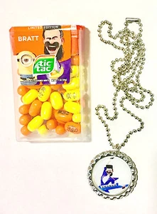 EIN MINION BRATT mit Tic Tac Süßigkeiten & flacher Flaschenverschluss HALSKETTE! Partygeschenk! - Bild 1 von 1