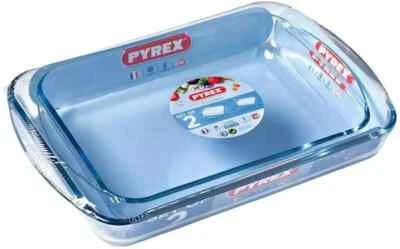 Pyrex 2 Piece Roaster Rectangular Glass Baking Roasting Bake Dish Set - Image 1 of 4