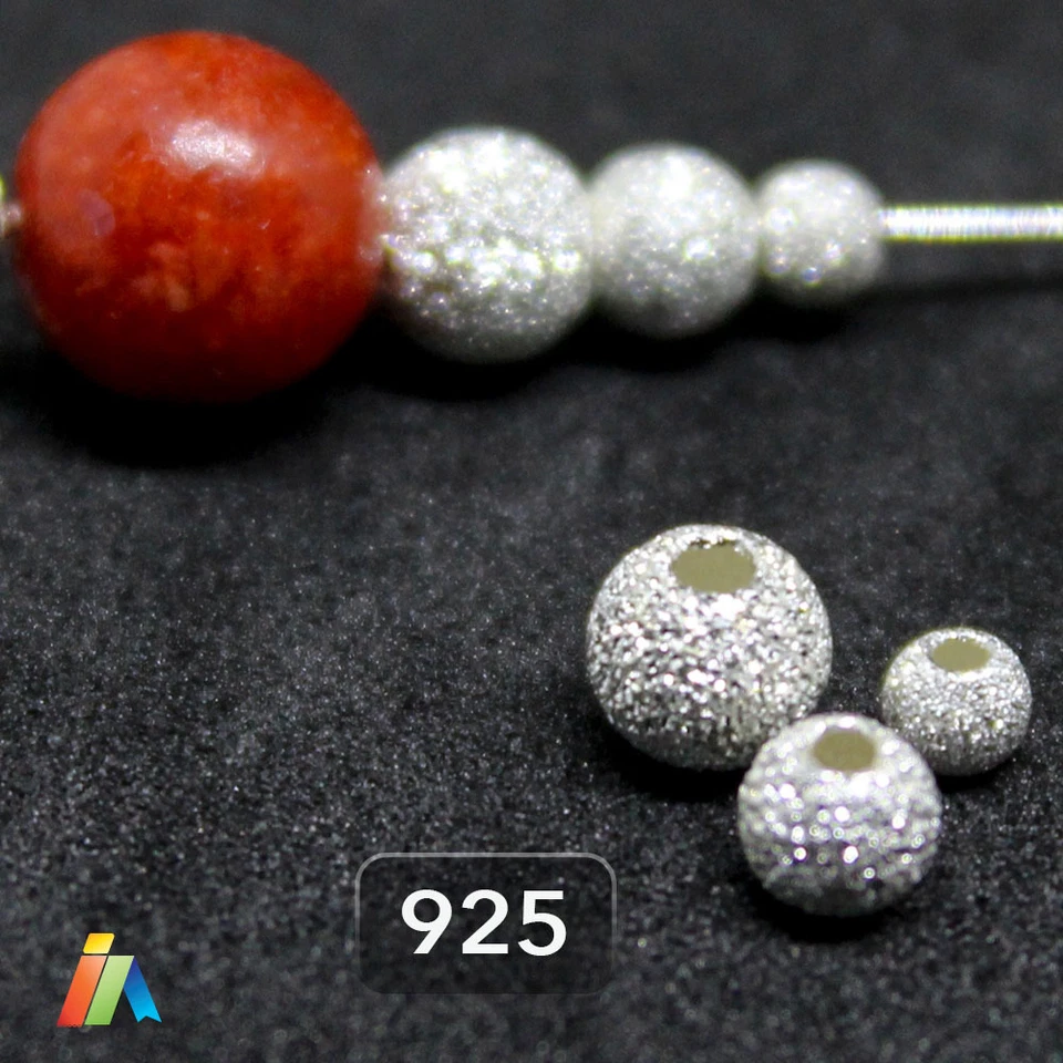 925 Sterling Silver STARDUST SPARKLE ROUND Frosted BEADS 3-10mm SPACER  410 - Image 1 of 3