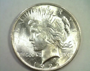 1922 PEACE SILVER DOLLAR CHOICE UNCIRCULATED CH. UNC. NICE ORIGINAL COIN - Picture 1 of 2