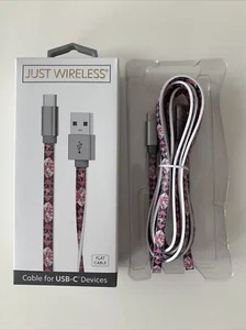 Just Wireless Cable for USB-C Devices 6 FT Flat Cable Floral Extra Length NEW - Picture 1 of 4