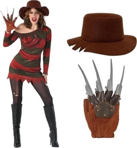 Women`s Freddy Krueger Costume Nightmare on Elm Street Killer Dress Halloween - Picture 1 of 6