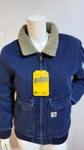 NEW CARHARTT WOMEN'S SHERPA LINED DENIM BOMBER BLUE JACKET SIZE S - Picture 1 of 4