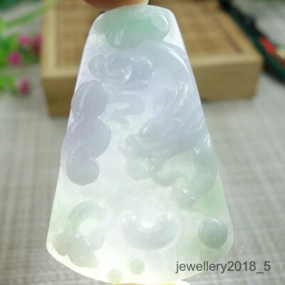 Certified Icy Light green+Lavender 100% Natural A jadeite jade Pendant~Dragon 龙 - Image 1 of 4