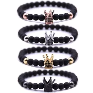 6 mm Krone Perlen Matt Onyx Armband für Männer Frauen seine und ihre Paare Armband - Bild 1 von 26