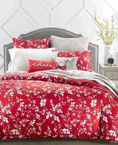 2PC Charter Club Damask Leaves Silhouette Cotton Sateen Reversible Comforter Set - Picture 1 of 4