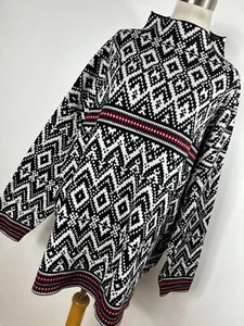 Tahari 3X Sweater Black White Nordic Fair Isle Mock Turtleneck Stretch Woman H4 - Picture 1 of 5