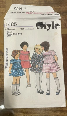 Style Kids Vintage Ruffle Puff Sleeve Dress Children Sewing Pattern 1485 Size 5 - Image 1 of 3