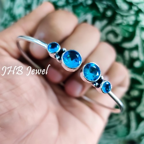 VALENTINO Braccialetto Bracciale Topazio Blu Svizzero Multi Gemma Argento Sterling 925 Regalo Per Amore