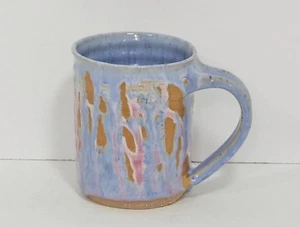 Pottery Hand Made Wheel Thrown Coffee Mug Blue Pink Drip Glaze w/Initials EUC - Picture 1 of 6