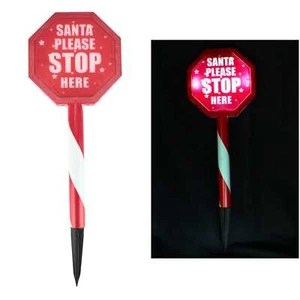 Solar Light Up Santa Stop Sign Yard Stake Christmas Plastic Lawn Decoration 46cm - Picture 1 of 3