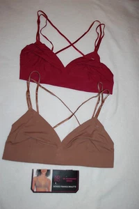 Jr Womens 2 LOT PULLOVER TRIANGLE BRALETTE BRA Dual Strap BROWN & BURGUNDY Sz XS - Picture 1 of 1