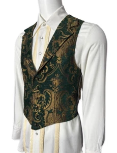 SHRINE Gothic Aristocrat Vampire Victorian Tapestry Pirat Steampunk Green Vest - Picture 1 of 6